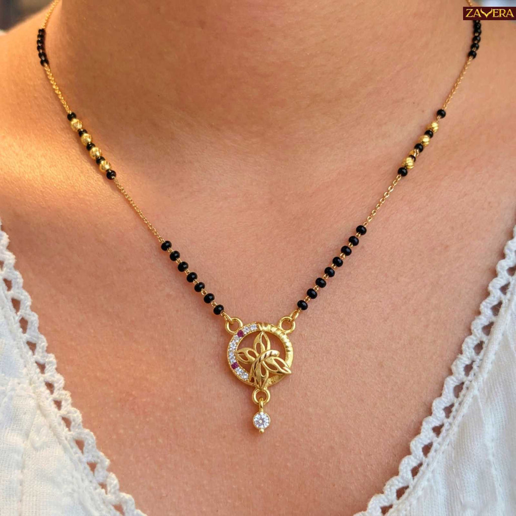 Zavera Lotus Leaf Gold Plated Mangalsutra