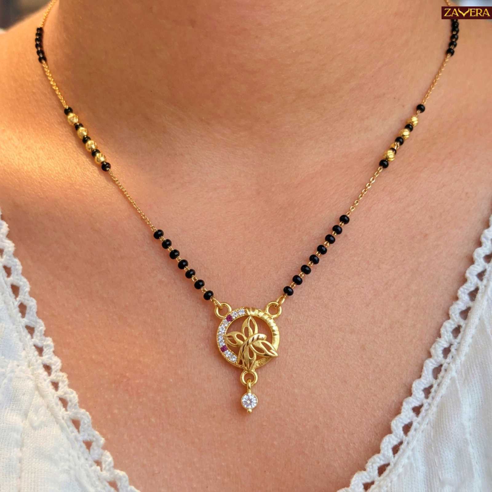 Zavera Lotus Leaf Gold Plated Mangalsutra