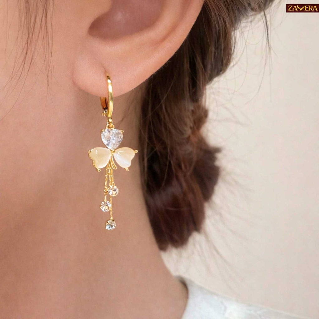 Heart Design Gold Plated Dangle Earrings For Women