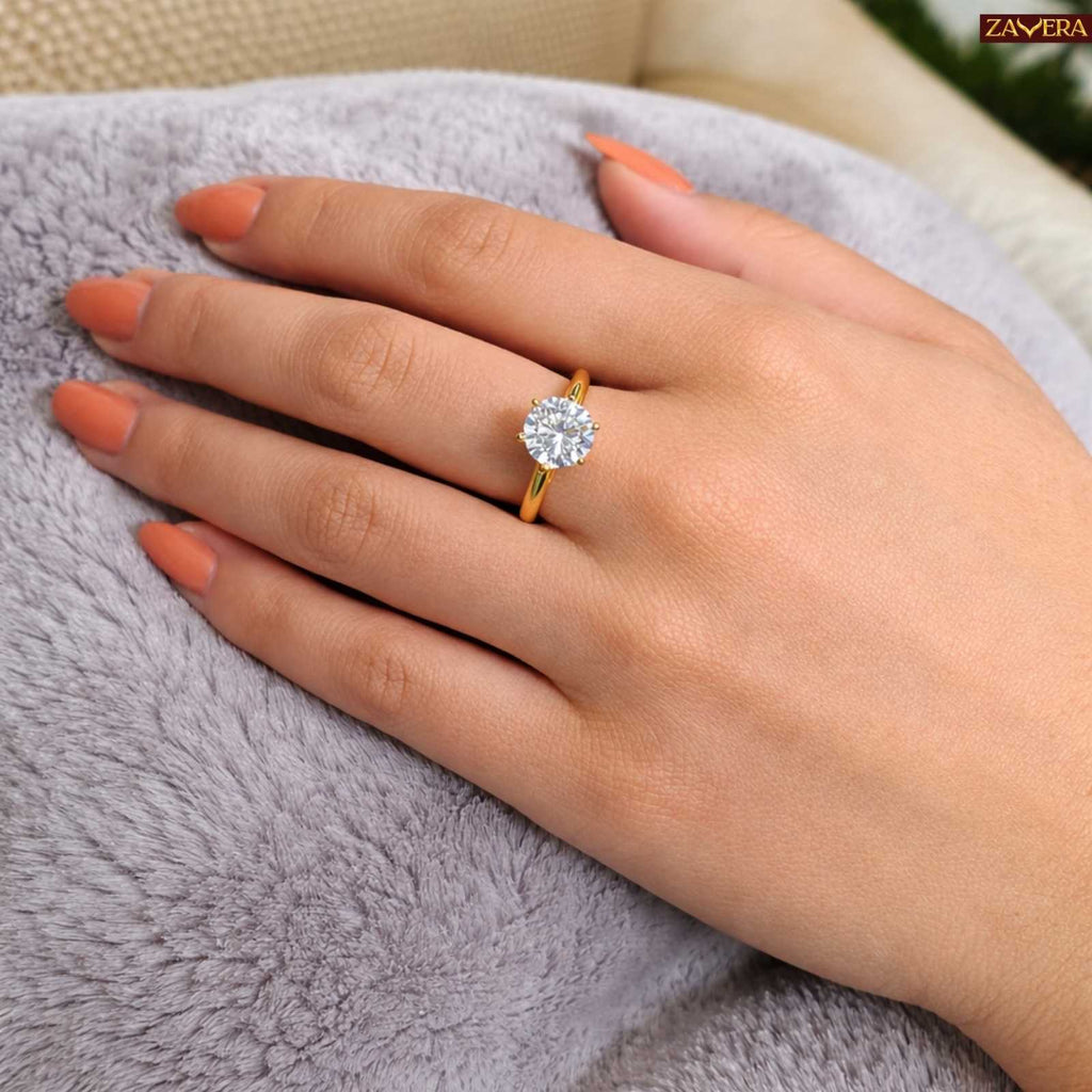 Zavera Gold Plated Halo Round Stone Adjustable Ring