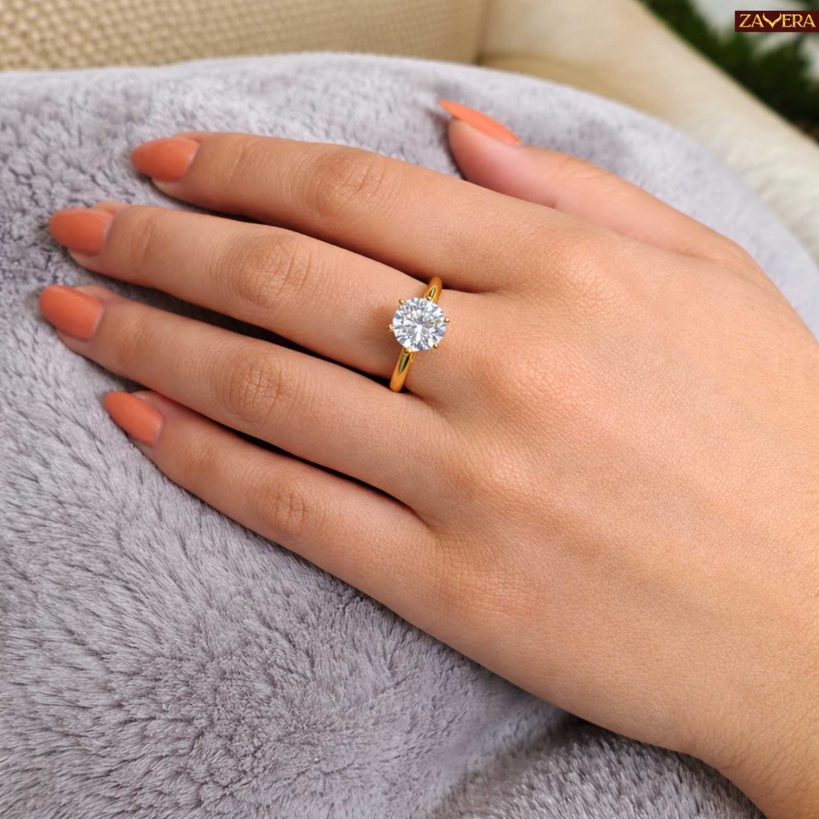 Zavera Gold Plated Halo Round Stone Adjustable Ring