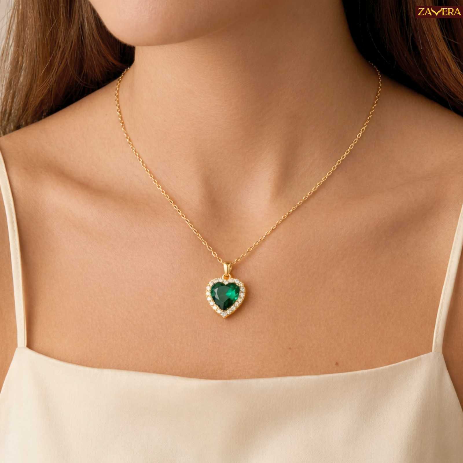 Zavera Gold Plated Emerald Heart Halo Pendant