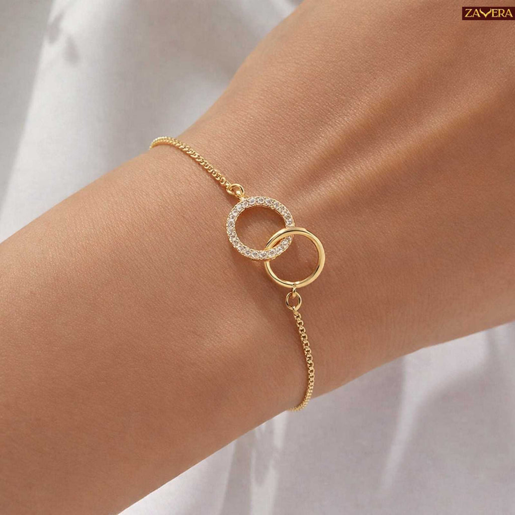 Elegant Link Circle Gold Plated Bracelet For Women
