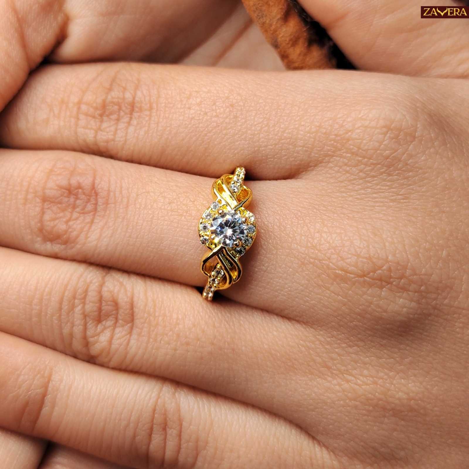 Zavera Gold Plated Royal Knot Sparkle Adjustable Ring