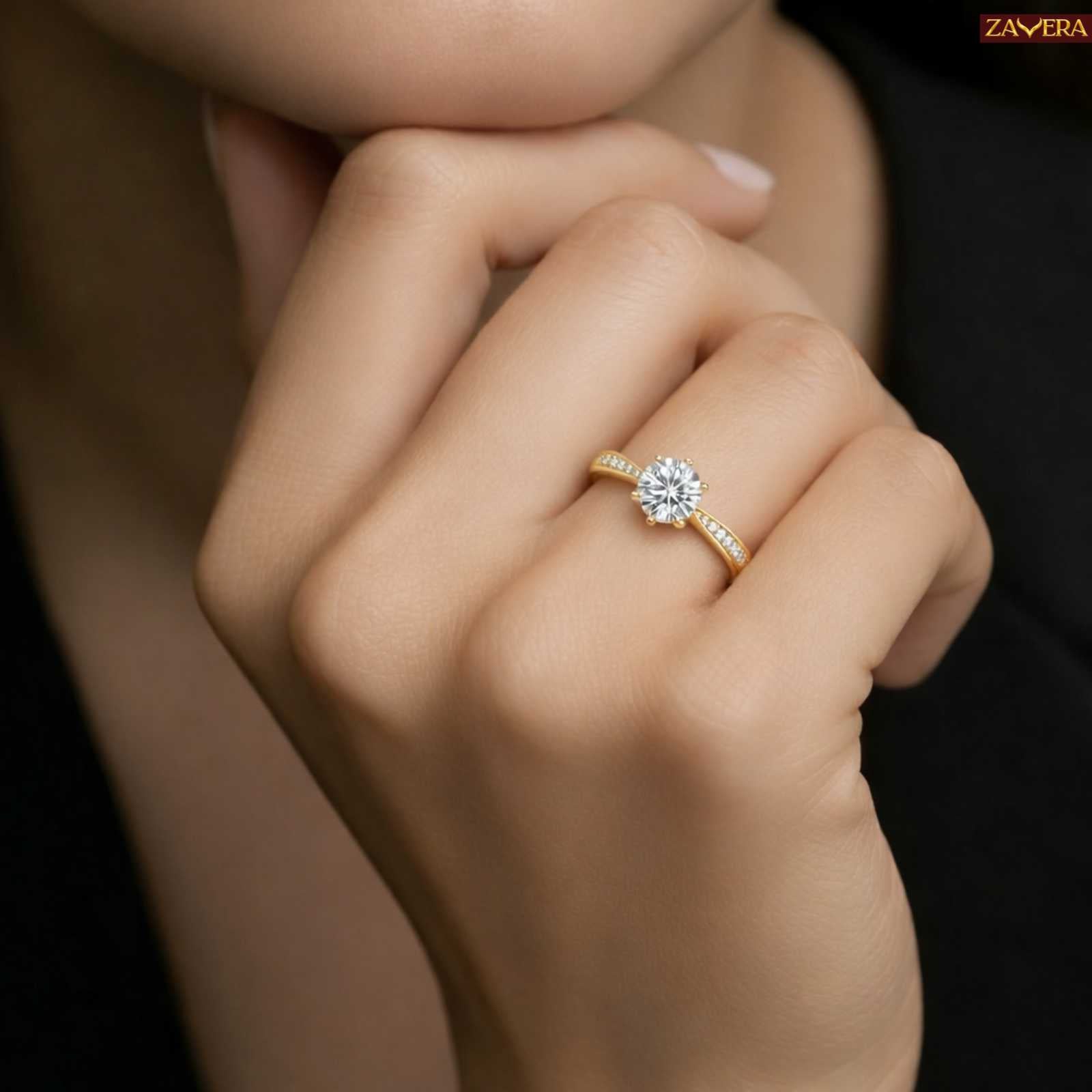Zavera Gold Plated Classic Solitaire Adjustable Ring