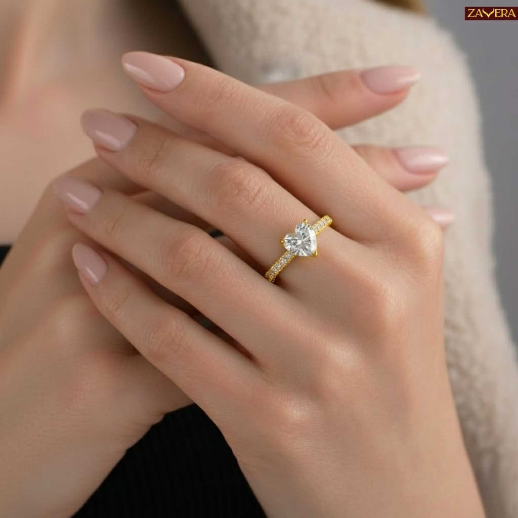 Gold Plated White Heart Cut Solitaire Adjustable Ring