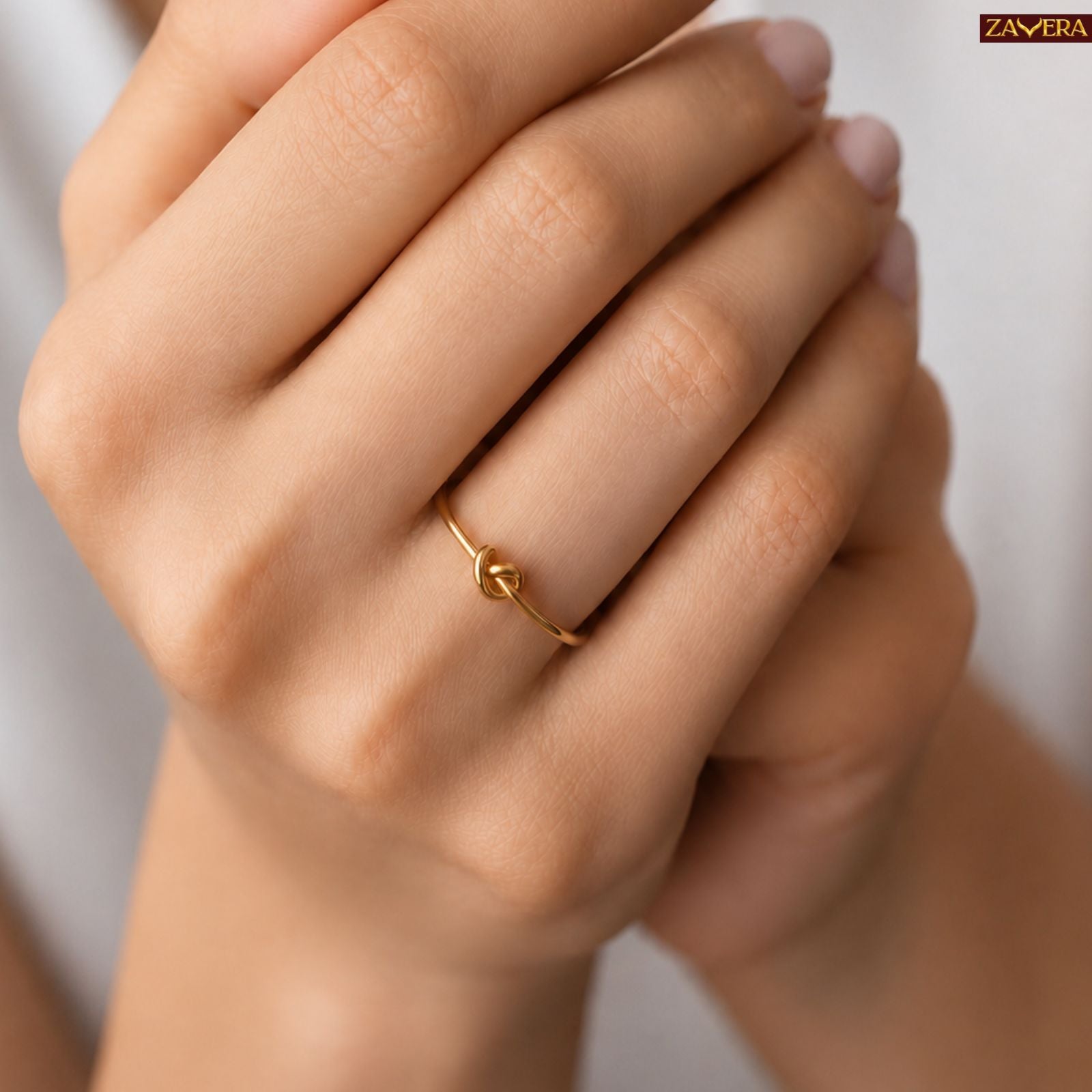 Zavera Brass 22K Love Knot Adjustable Gold Plated Ring For Women