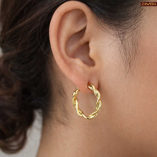 Braided Gold Plated Hoop Earrings For Women