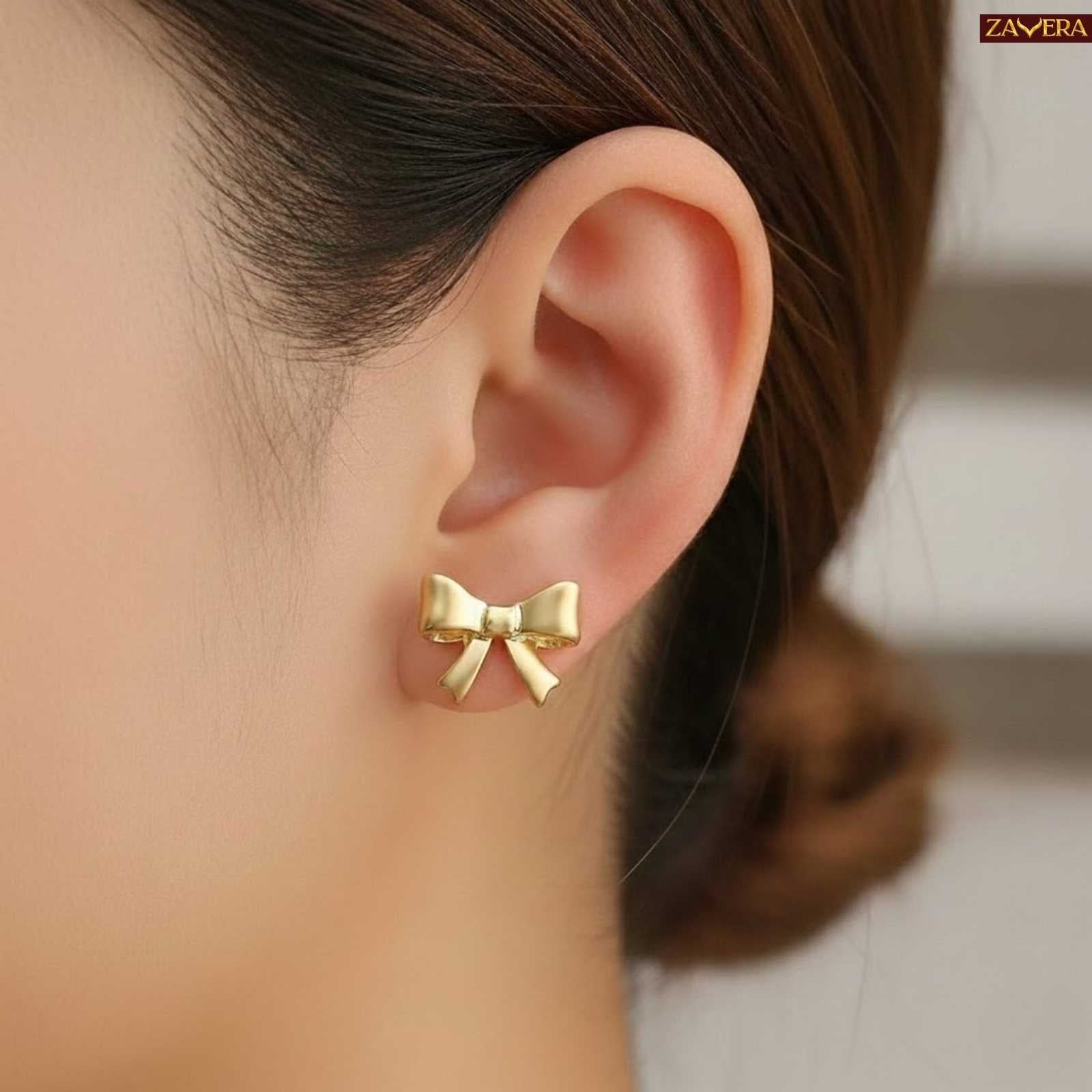 Cute Bow Knot Gold Plated Stud Earrings For Women