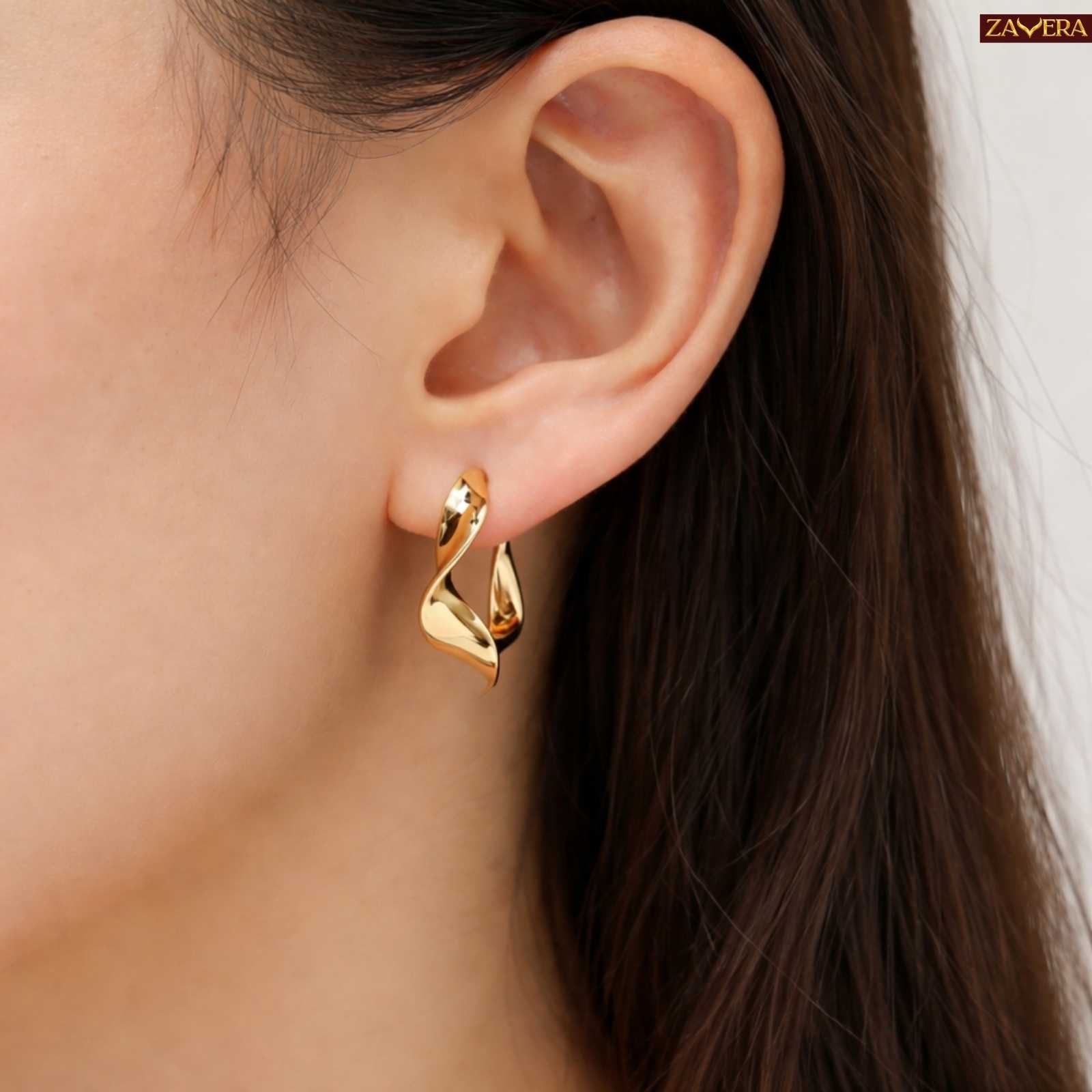 Wave Design Gold Plated Hoop Earrings For Women