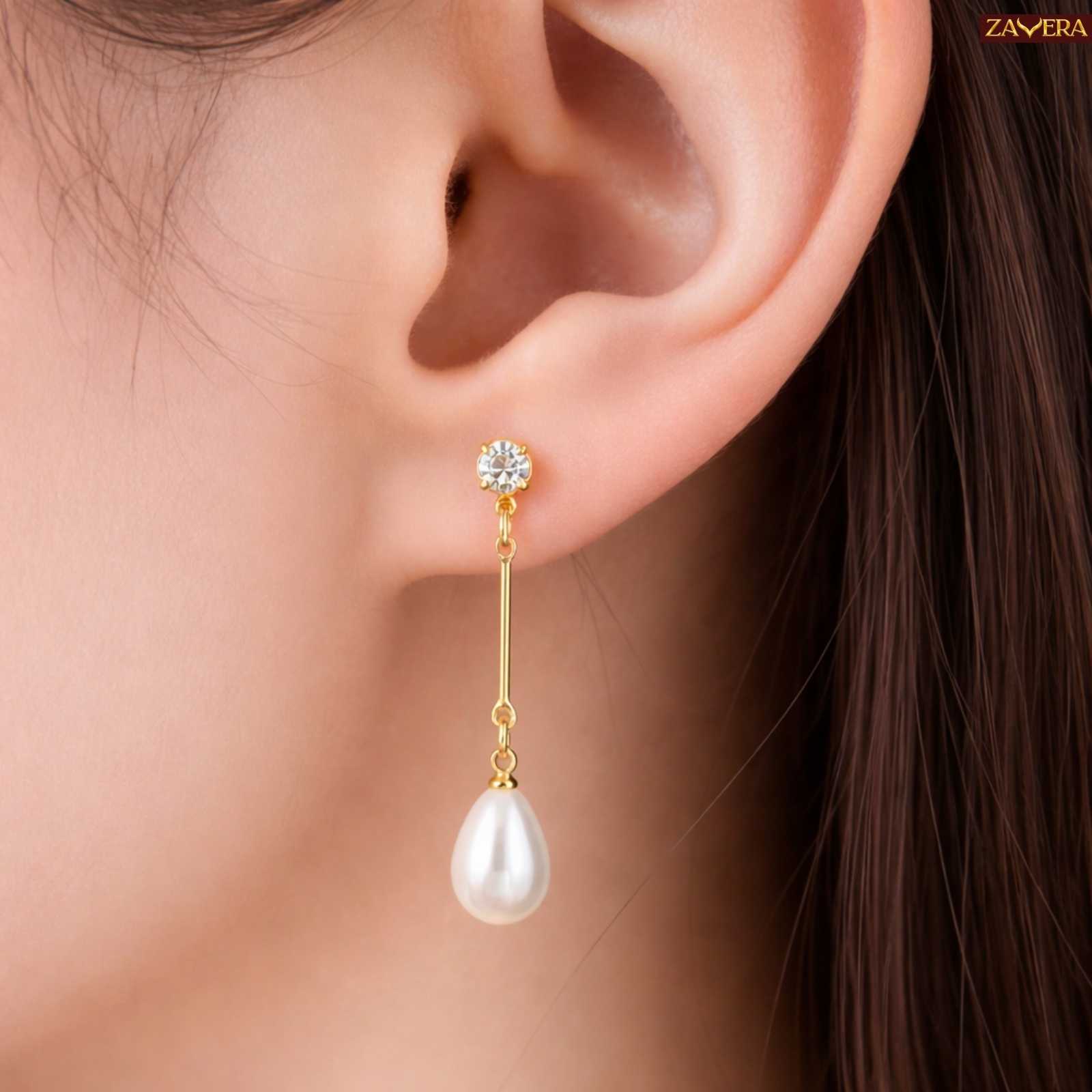 Pearl Gold Plated Dangle Earrings For Women