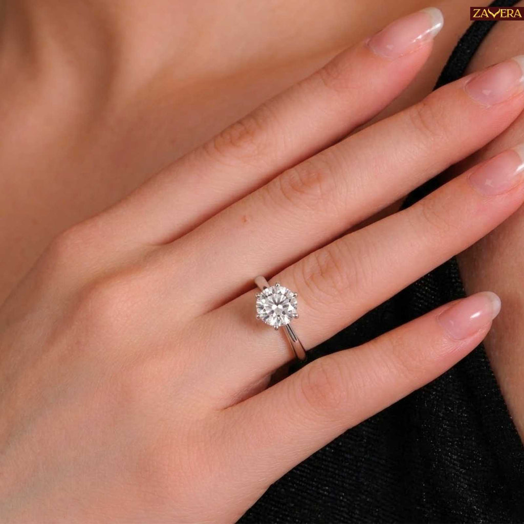 Zavera Silver Plated Classic Round Solitaire Adjustable Ring