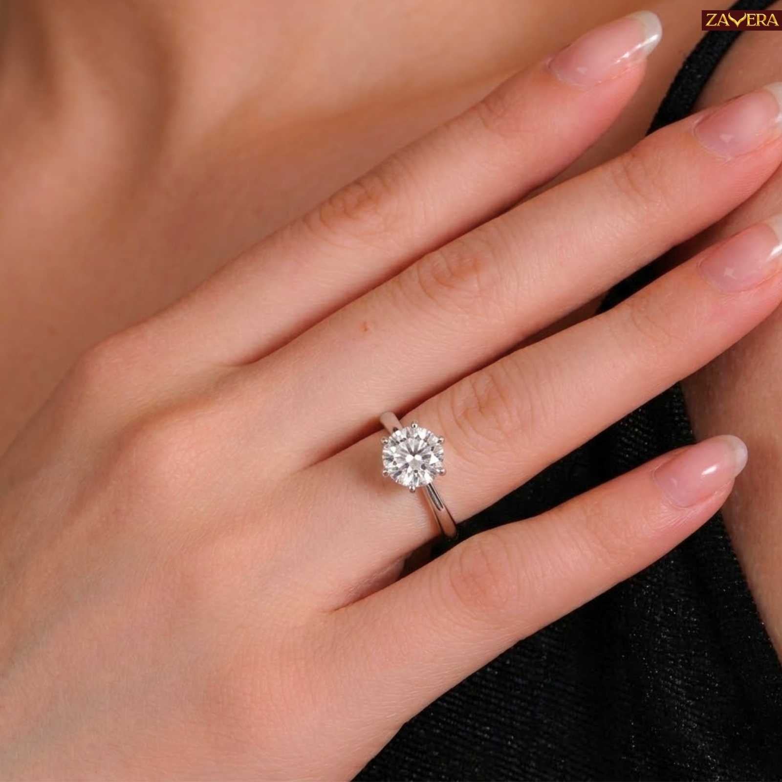 Zavera Silver Plated Classic Round Solitaire Adjustable Ring
