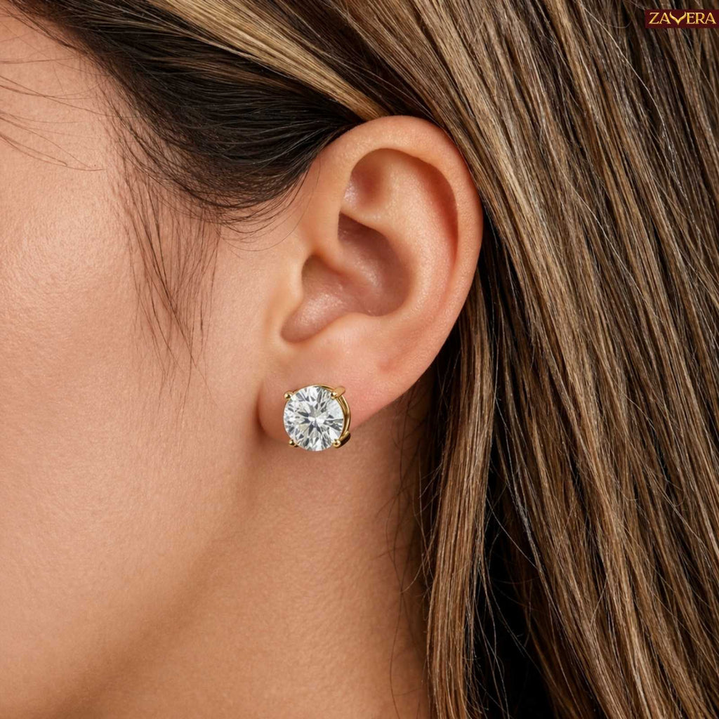 Zavera Brilliant Solitaire Gold Plated Stud Earrings