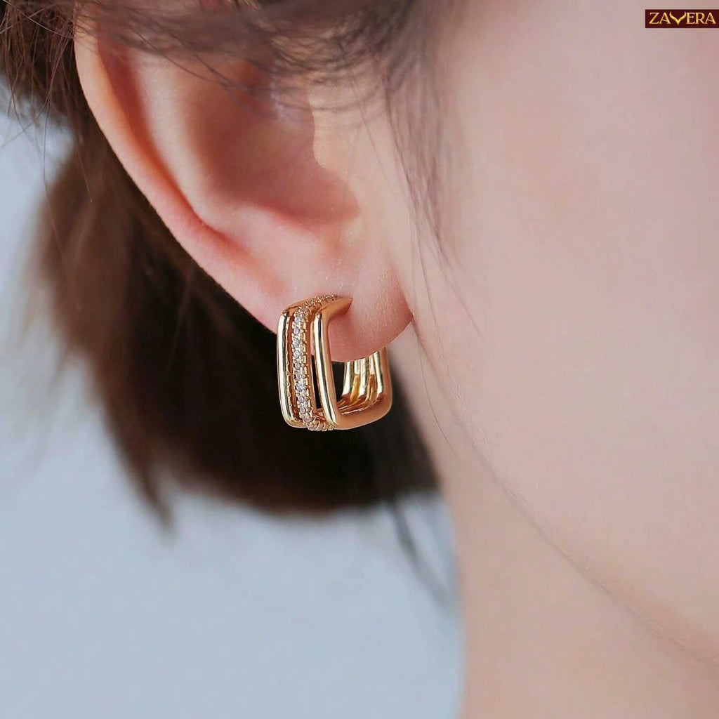 Square Gold Plated Hoop Earrings For Women