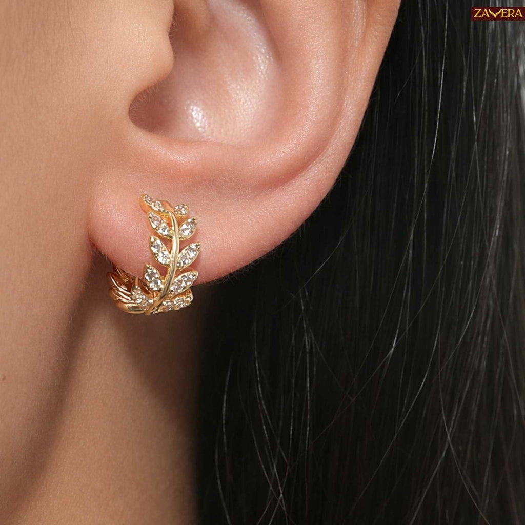 Double Leaf Gold Plated Hoop Earrings For Women
