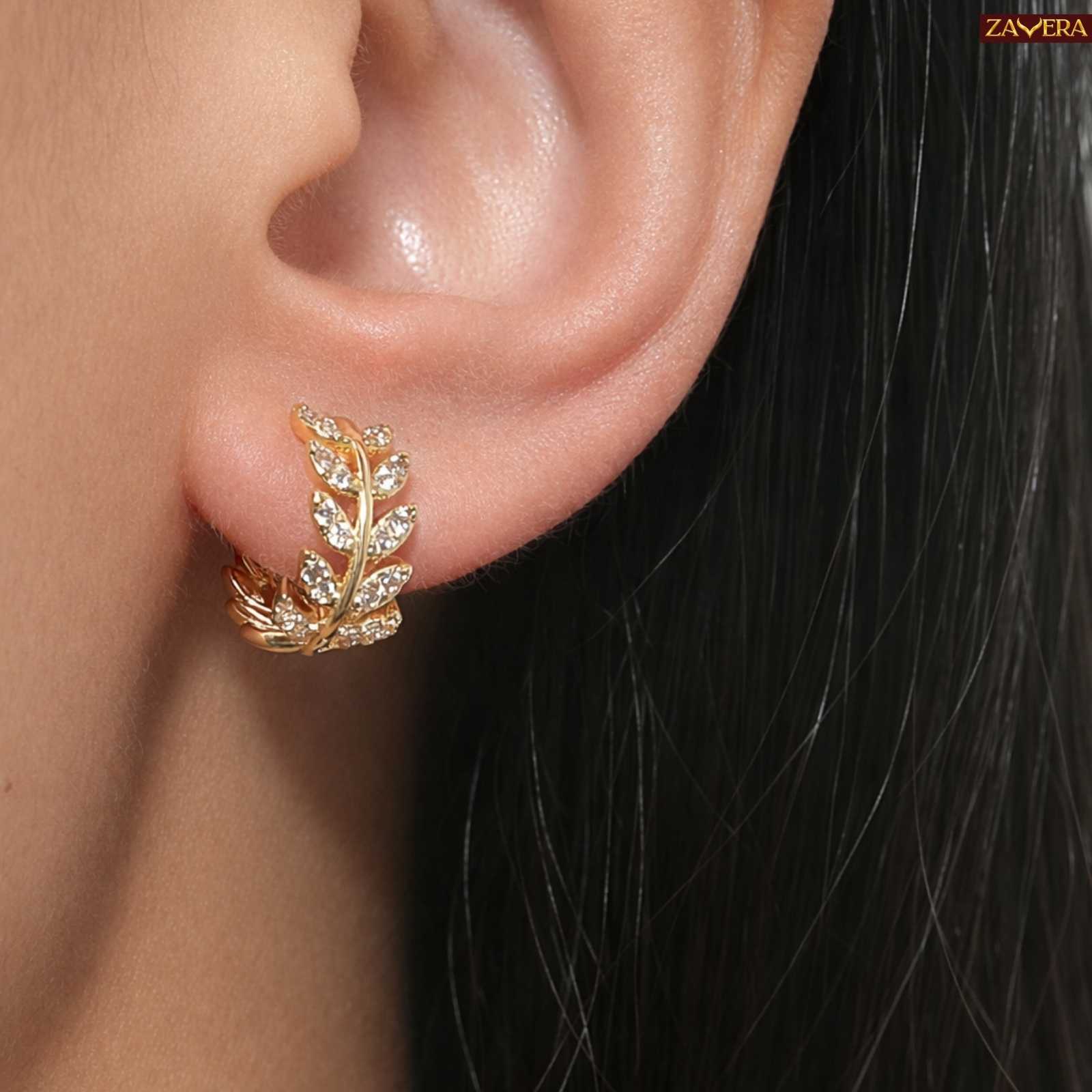 Double Leaf Gold Plated Hoop Earrings For Women