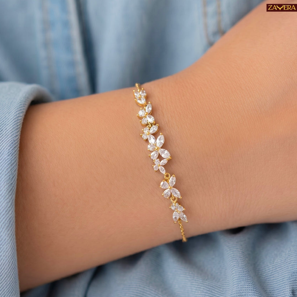 Zavera Gold Plated Marquise CZ Floral Cluster Vine Bracelet for Women