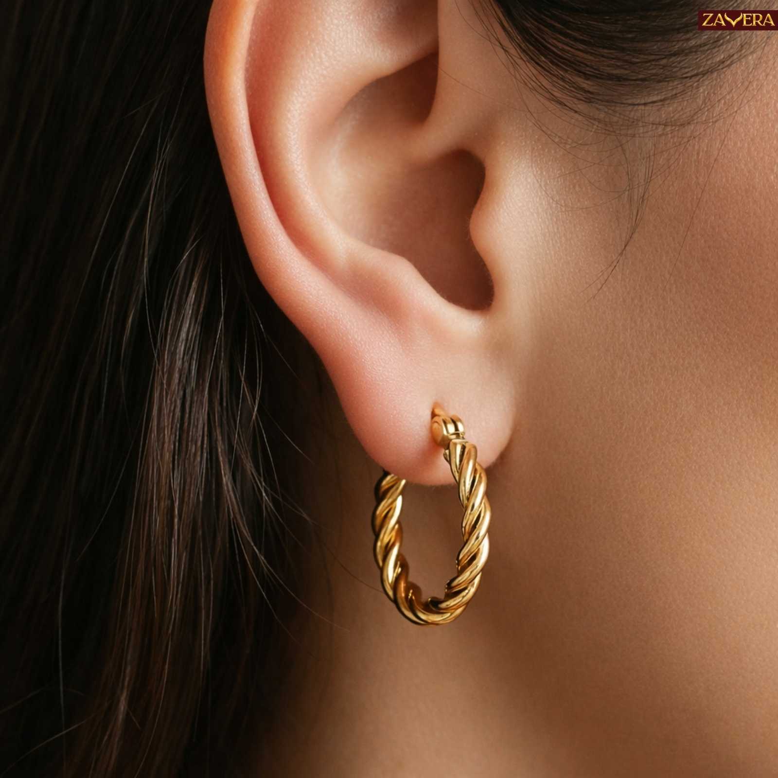 Twisted Rope Gold Plated Hoop Earrings For Women