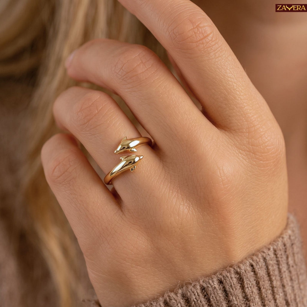 Zavera Brass 22K Minimalist Open Band Statement Gold Plated Ring For Women