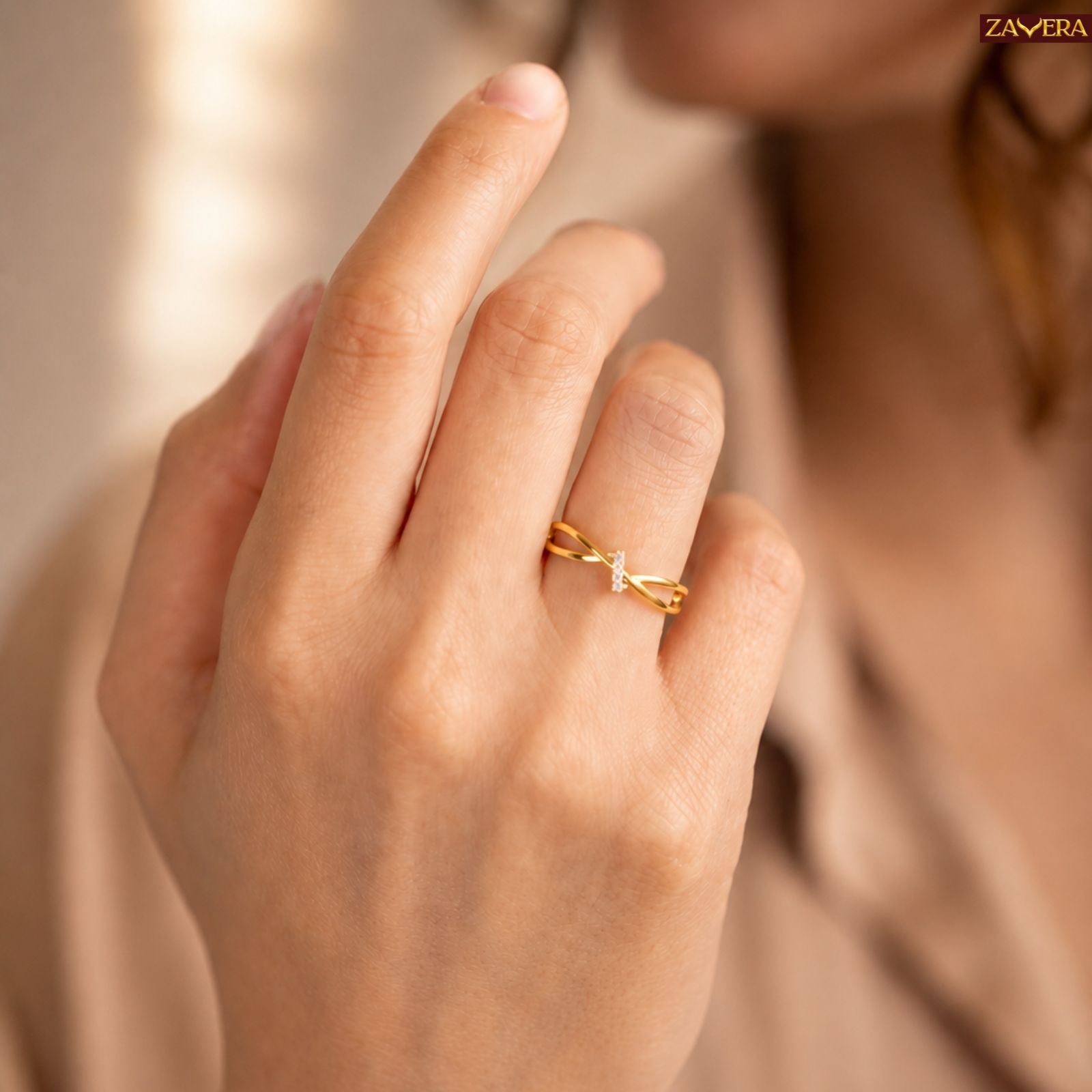 Zavera Brass 22K Infinity Love Gold Plated Adjustable Ring For Women