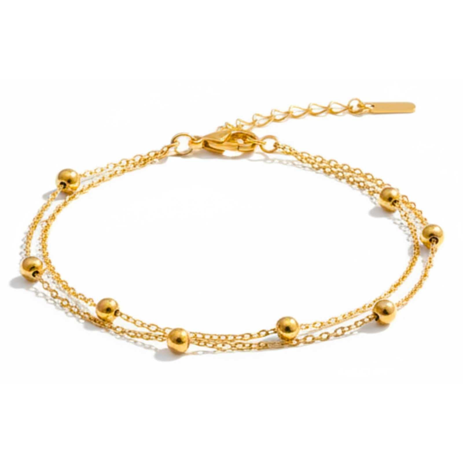 Double Layer Beaded Gold Plated Bracelet For Women