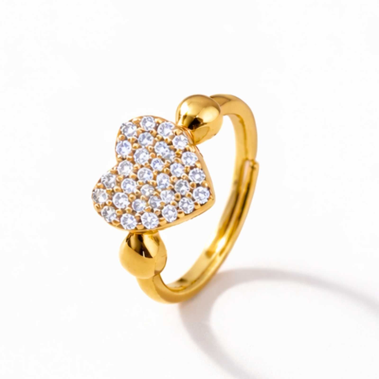 Zavera Pave Heart Diamond Gold Plated Adjustable Ring