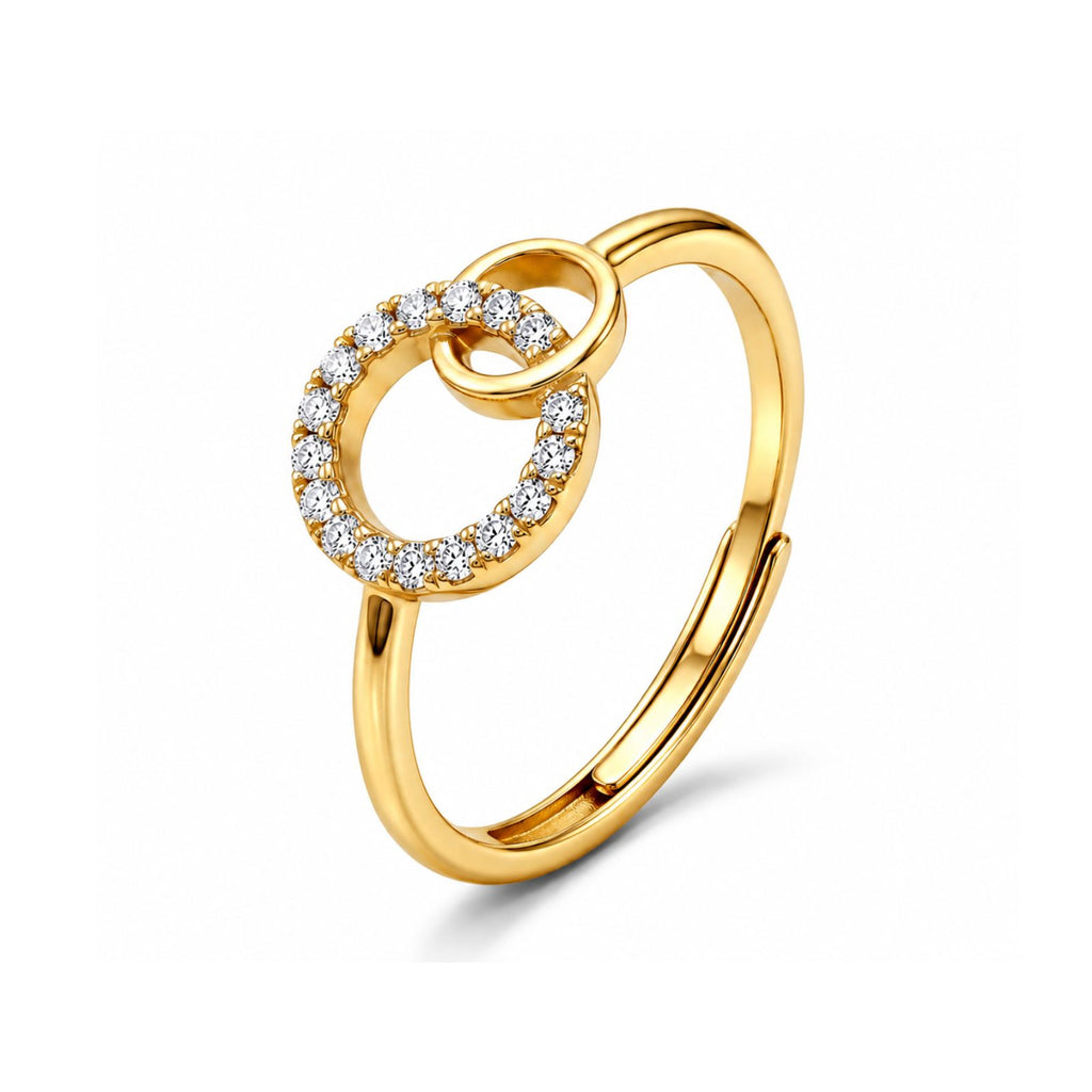 Zavera Brass 22K Infinity Inspired Linked Circle Solitaire Gold Plated Ring For Women