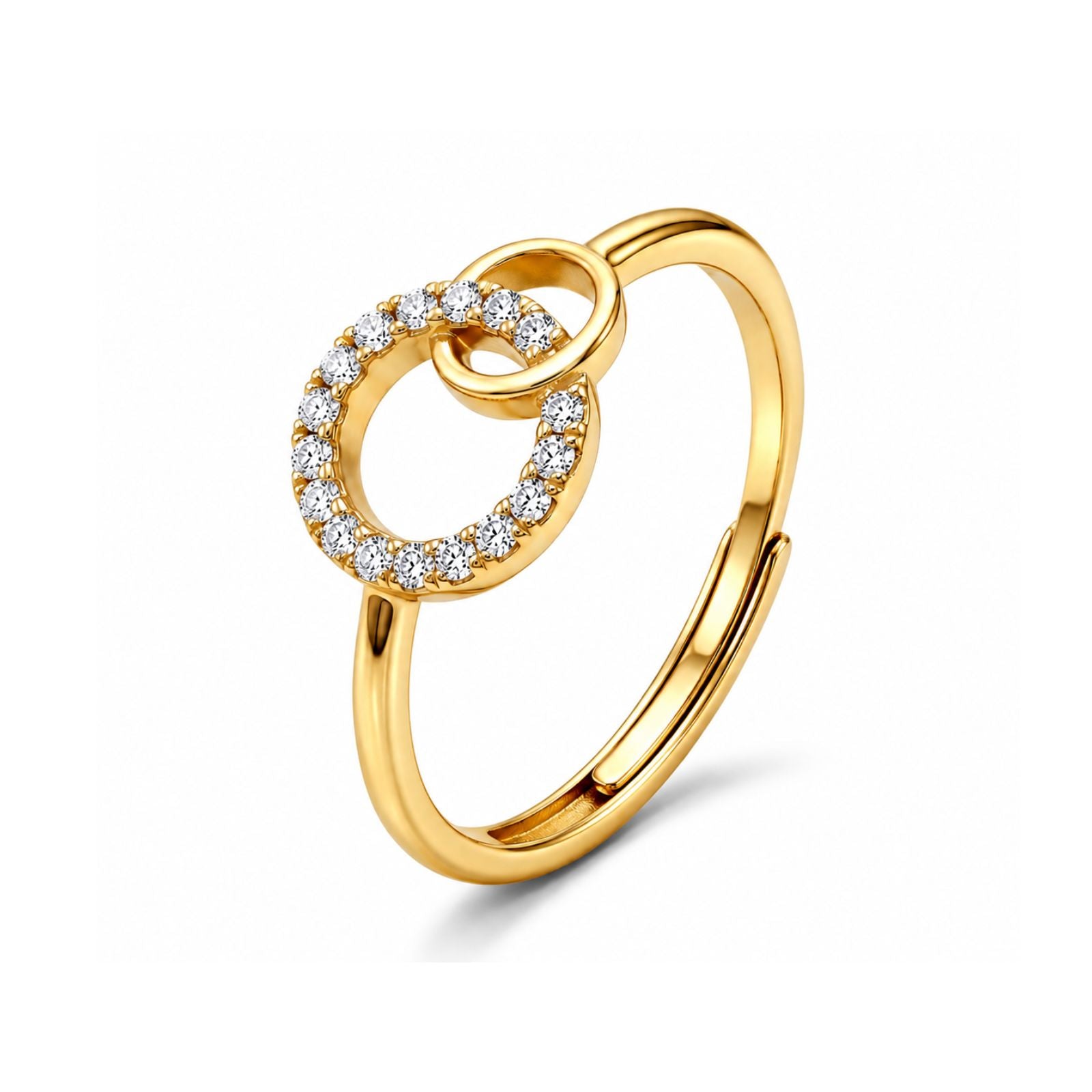 Zavera Brass 22K Infinity Inspired Linked Circle Solitaire Gold Plated Ring For Women