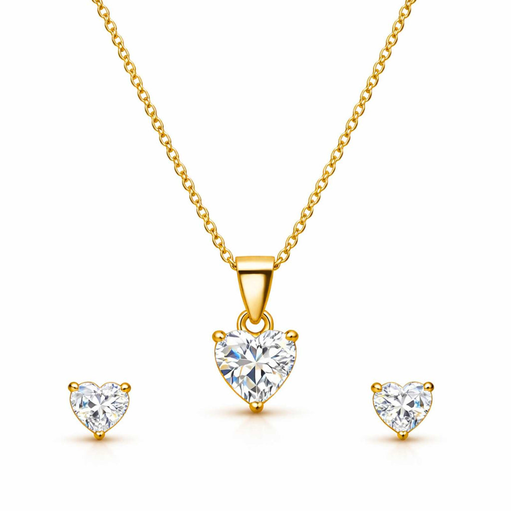 Zavera Gold Plated Crystal Heart Pendant & Stud Earrings Pendant Set