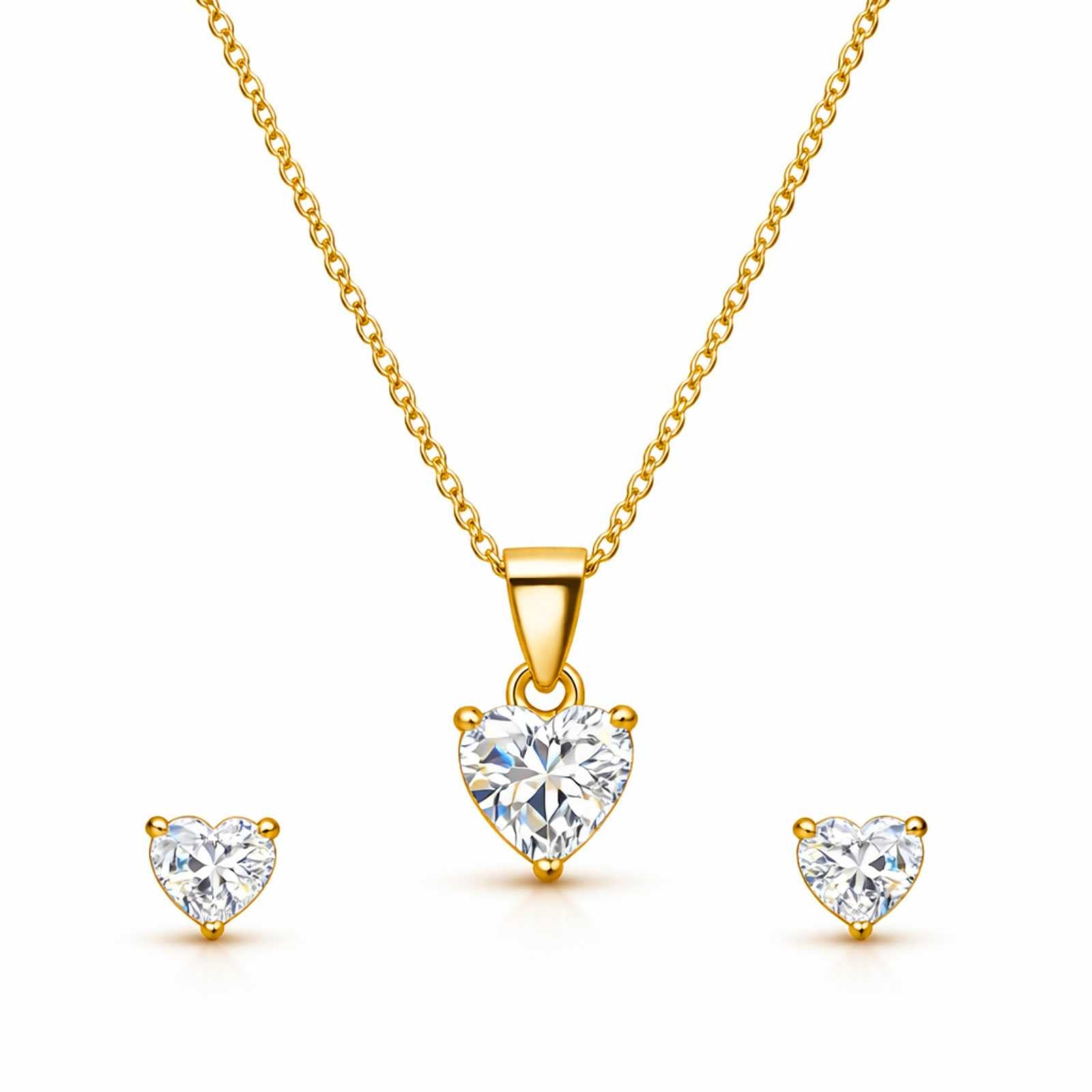 Zavera Gold Plated Crystal Heart Pendant & Stud Earrings Pendant Set
