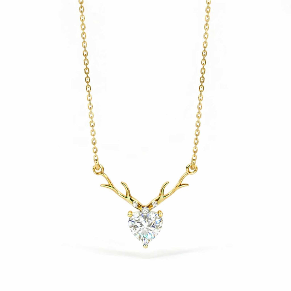 Zavera Deer Antler Heart Design Crystal Pendant Gold Plated