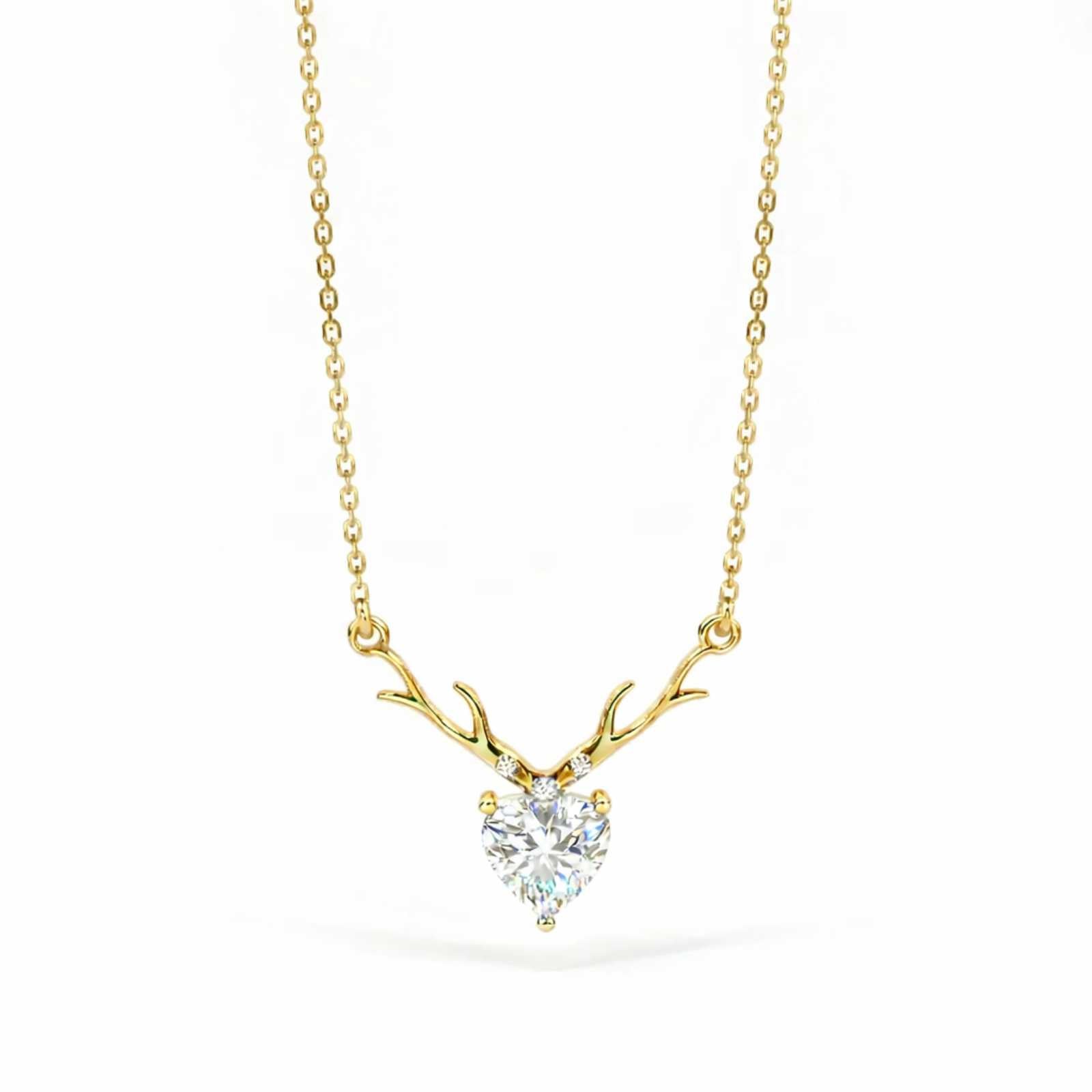 Zavera Deer Antler Heart Design Crystal Pendant Gold Plated