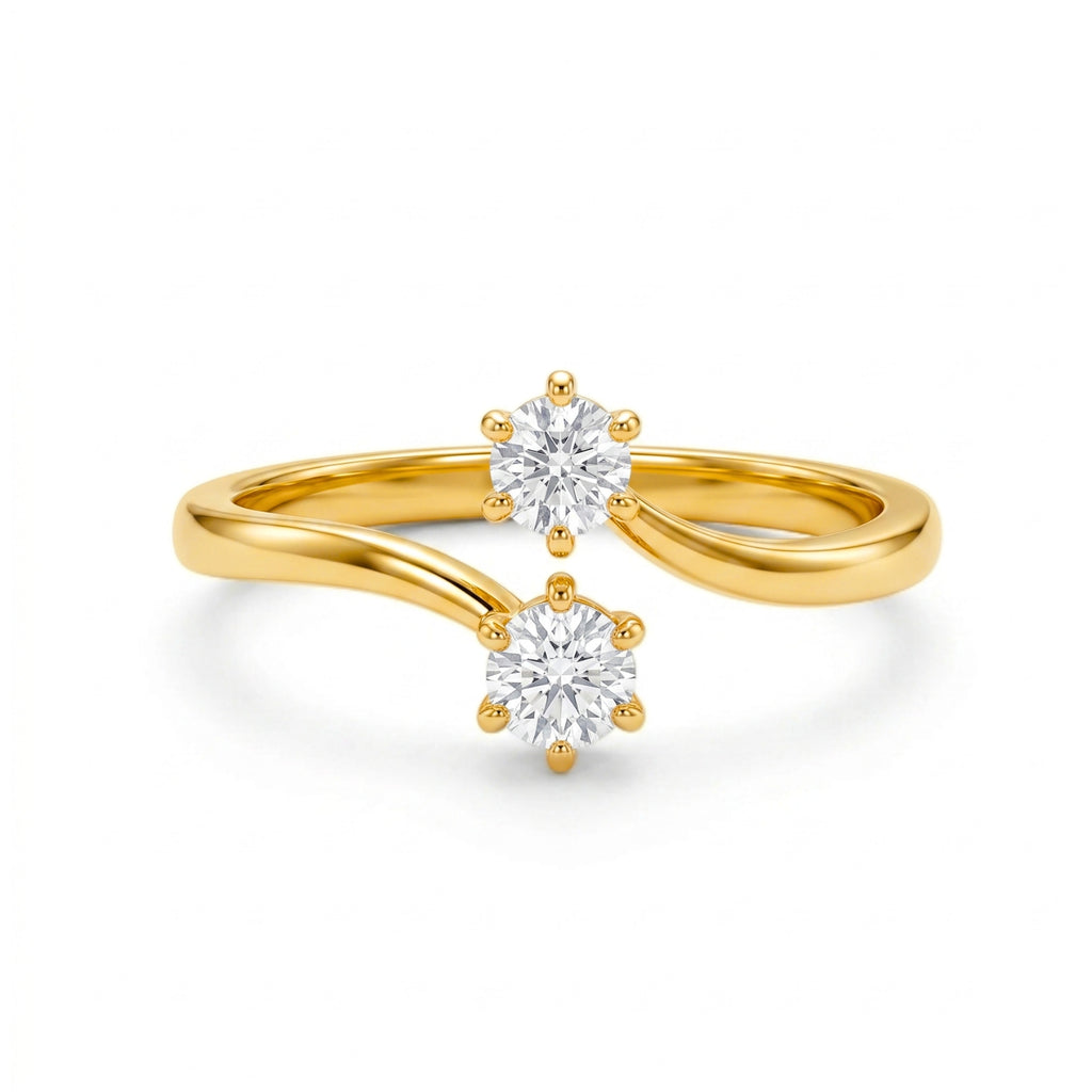 Zavera Brass 22K Toi et Moi Gold Plated Ring For Women
