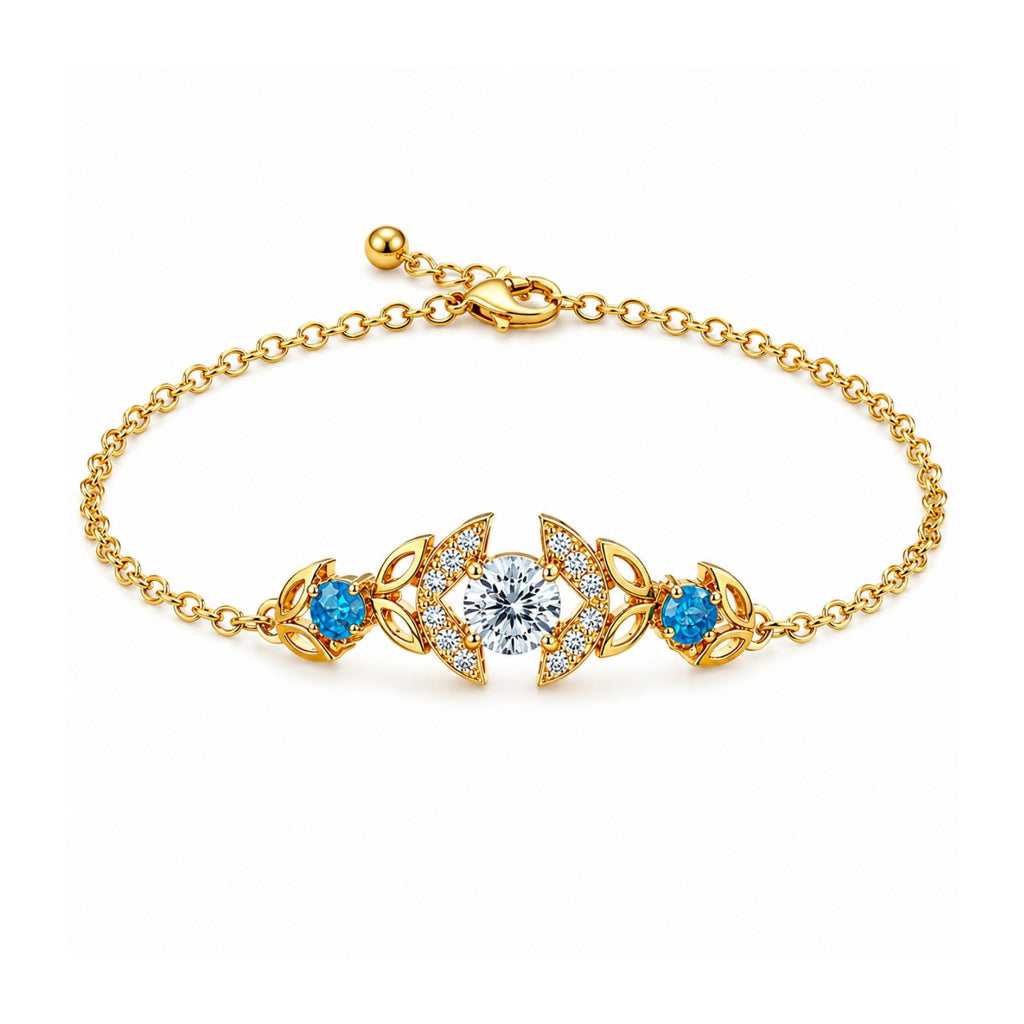 Zavera Gold Plated CZ Crystal & Blue Topaz Charm Bracelet for Women