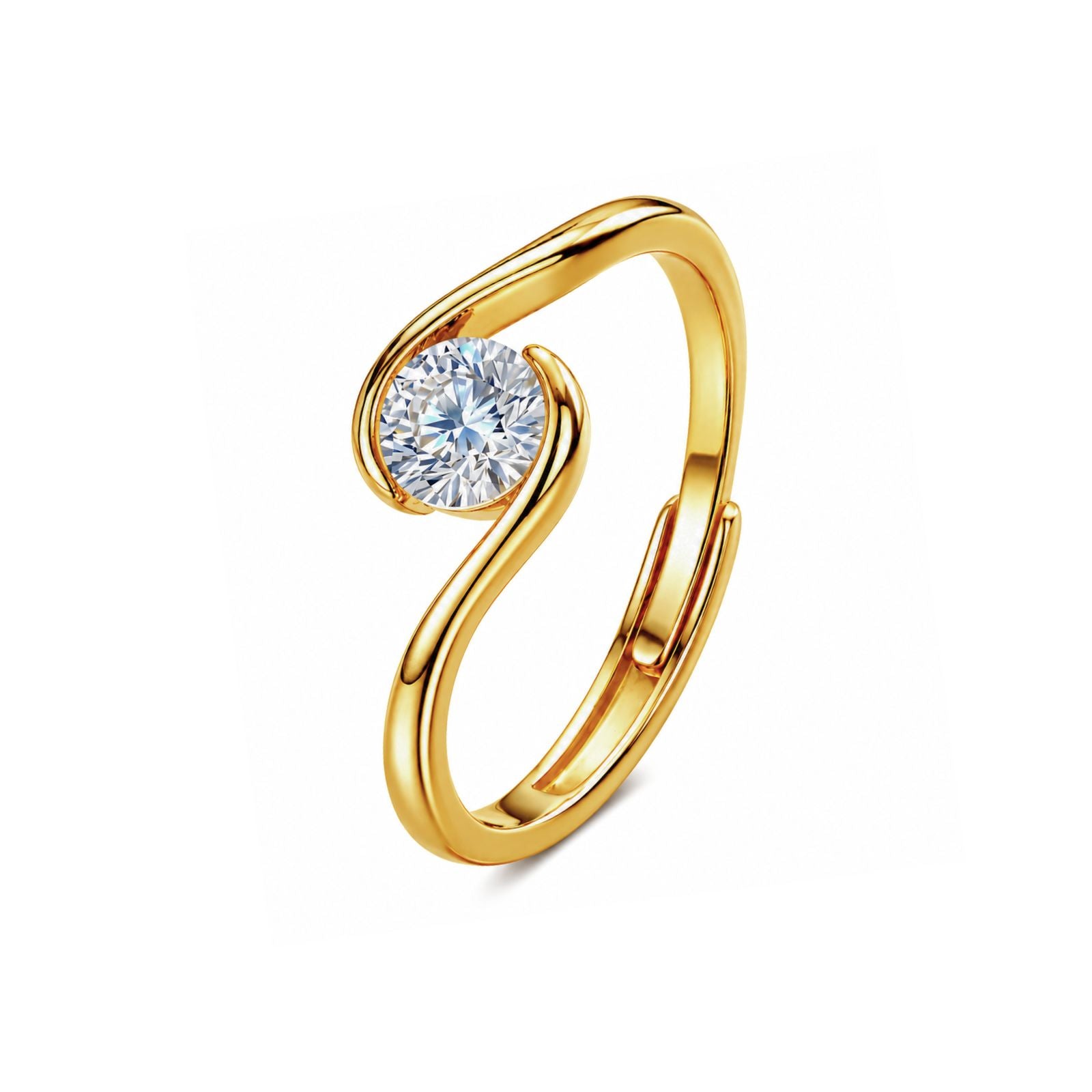 Zavera Brass 22K  Classic Twist Solitaire Gold Plated Ring For Women