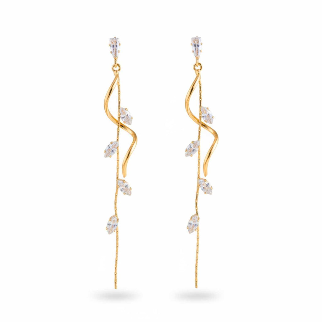Leaf Vine Gold Plated Long Drop Earrings For Women