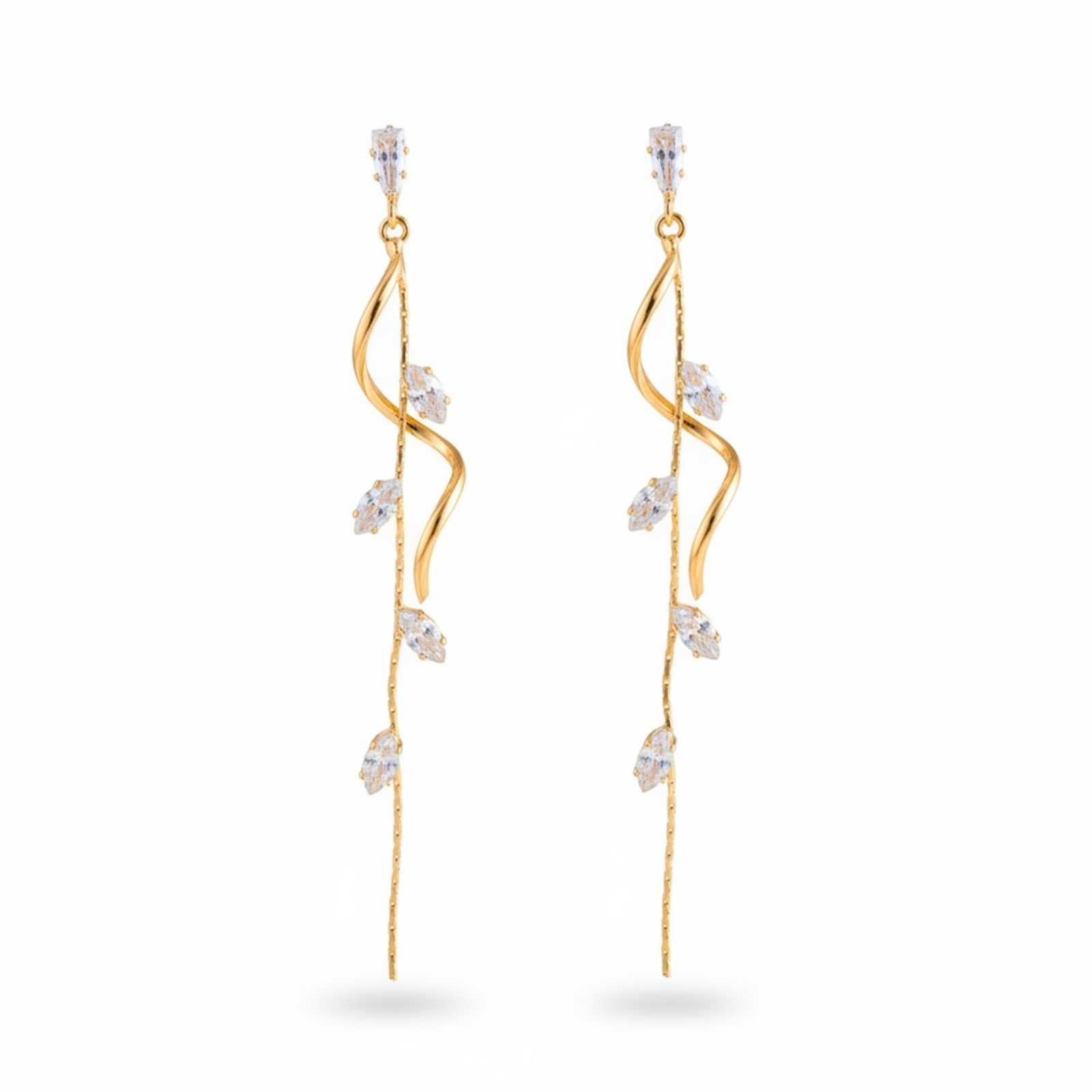 Leaf Vine Gold Plated Long Drop Earrings For Women