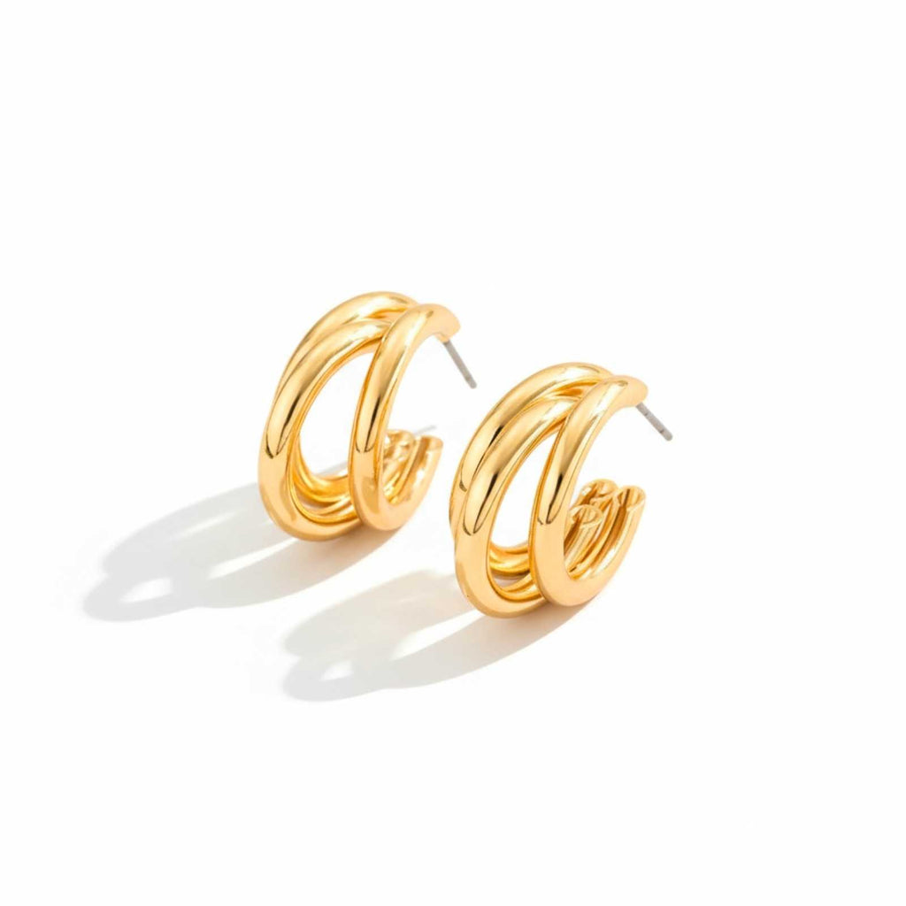 Chunky Triple Hoop Gold Plated Earrings For Women