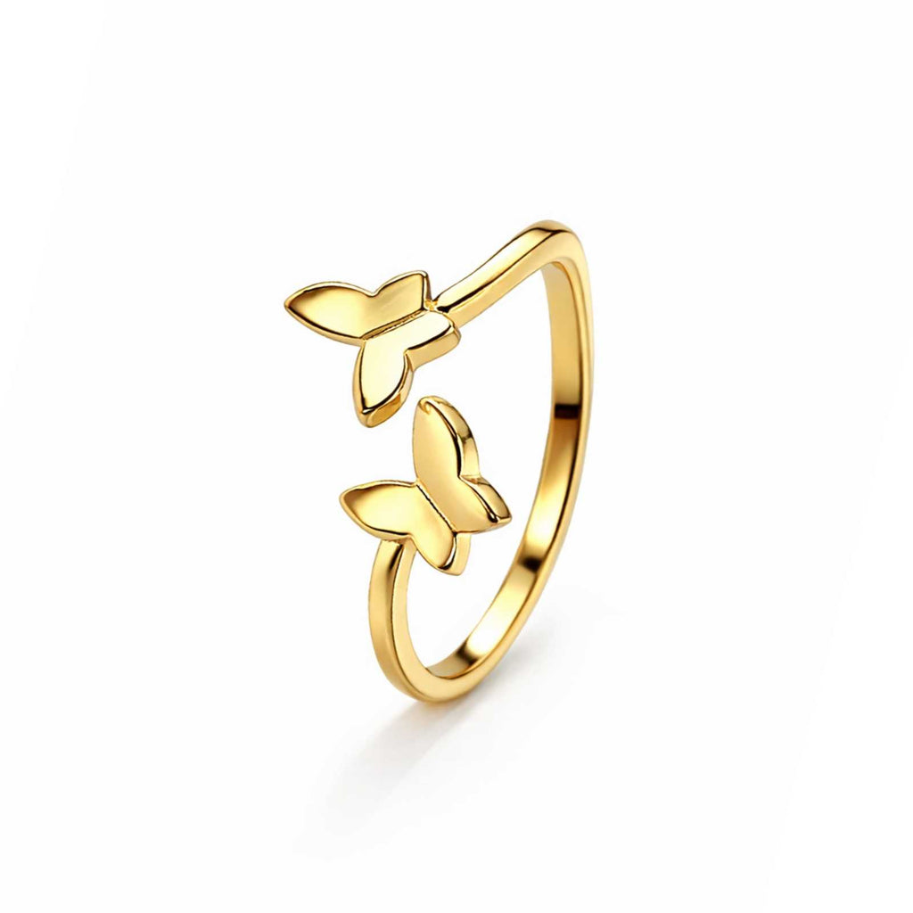 Zavera Butterfly Design Adjustable Ring Gold Plated