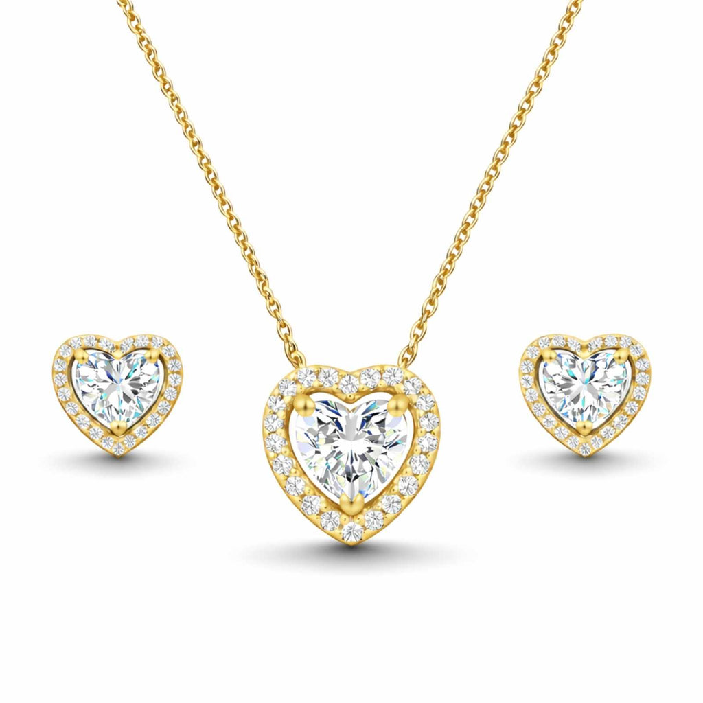 Zavera Heart Halo Diamond Gold Plated Pendant Set with Earrings