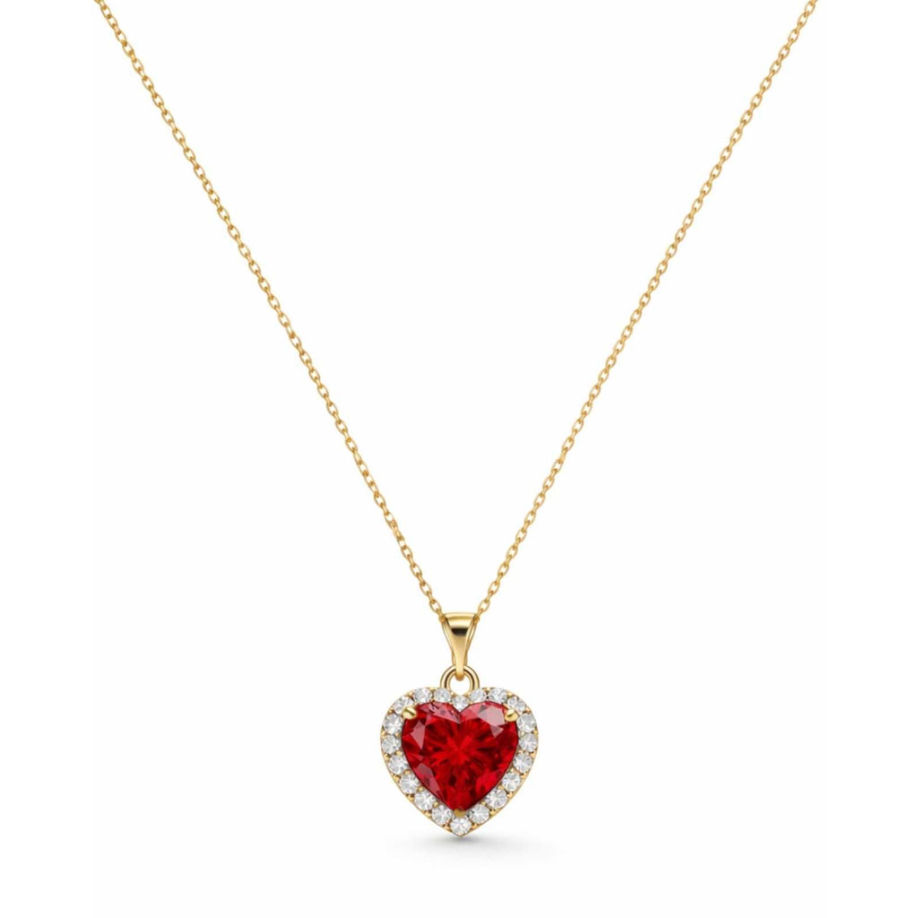 Zavera Red Heart Halo Diamond Gold Plated Pendant