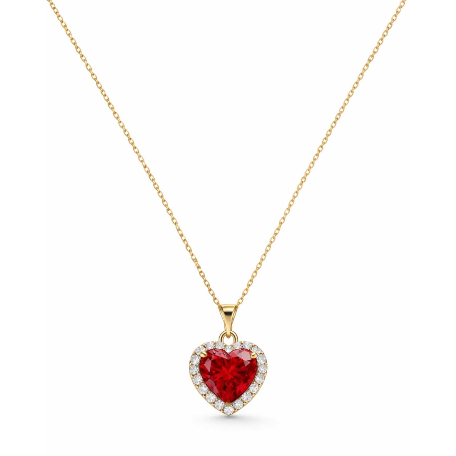 Zavera Red Heart Halo Diamond Gold Plated Pendant