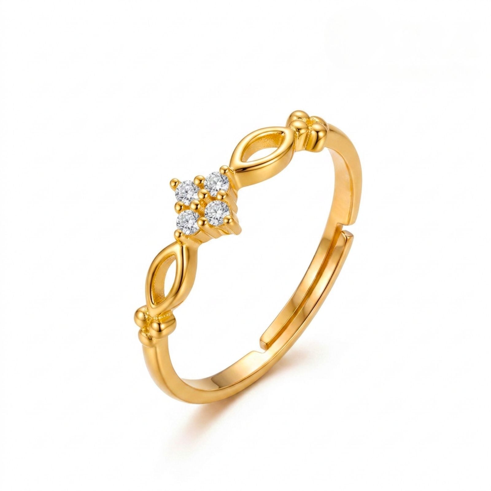Zavera Brass 22K Adjustable Floral Halo American Diamond Gold Plated Ring For Women