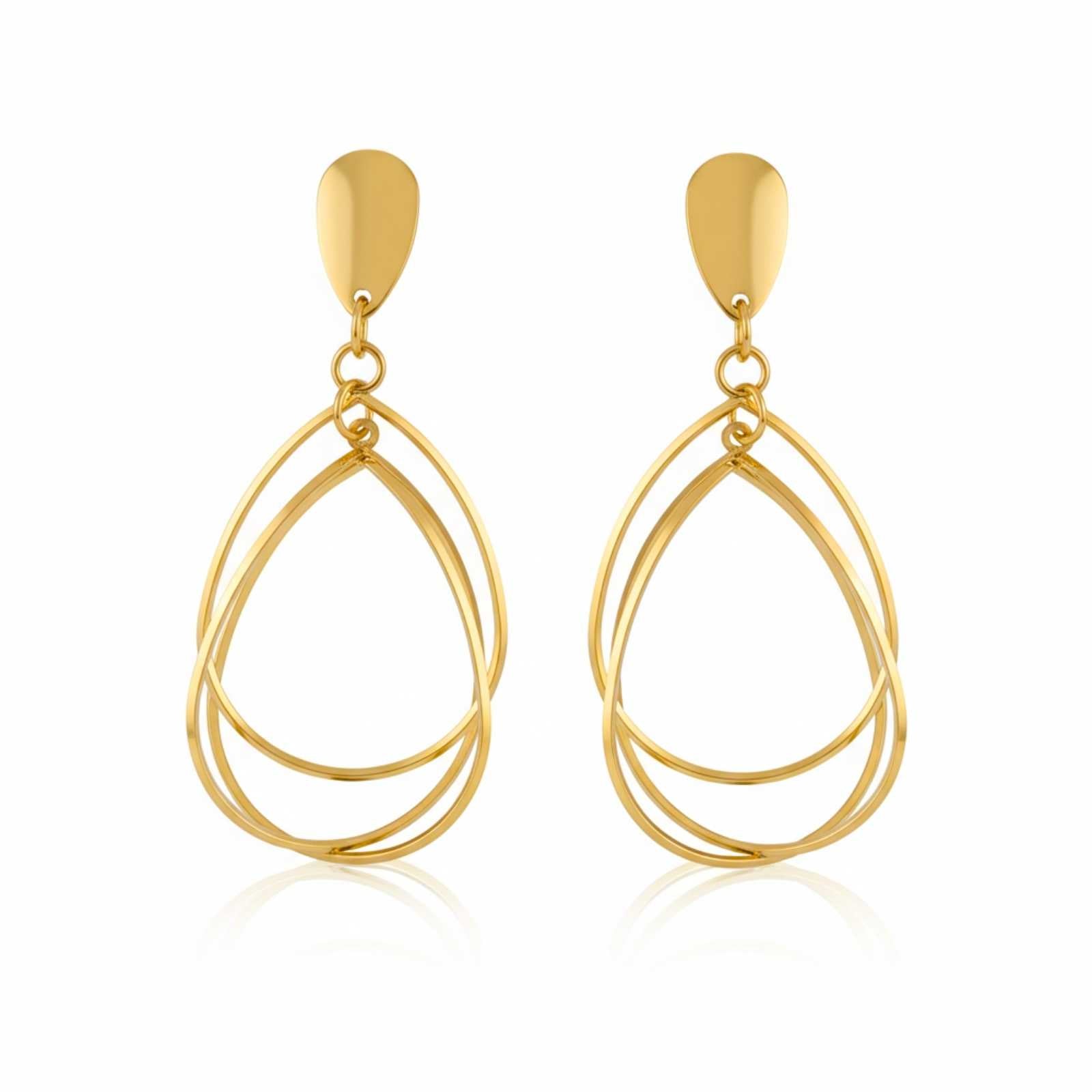 Layered Teardrop Gold Plated Drop Earrings For Women