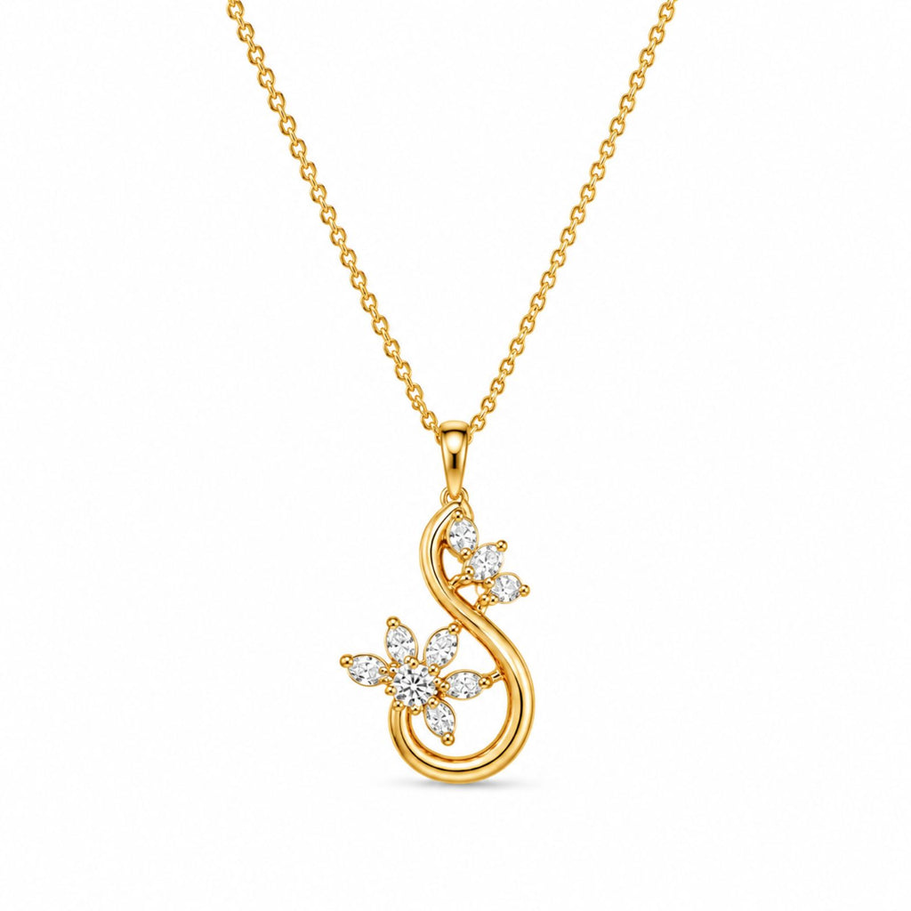 Zavera Gold Plated CZ Floral Swirl Pendant Necklace for Women