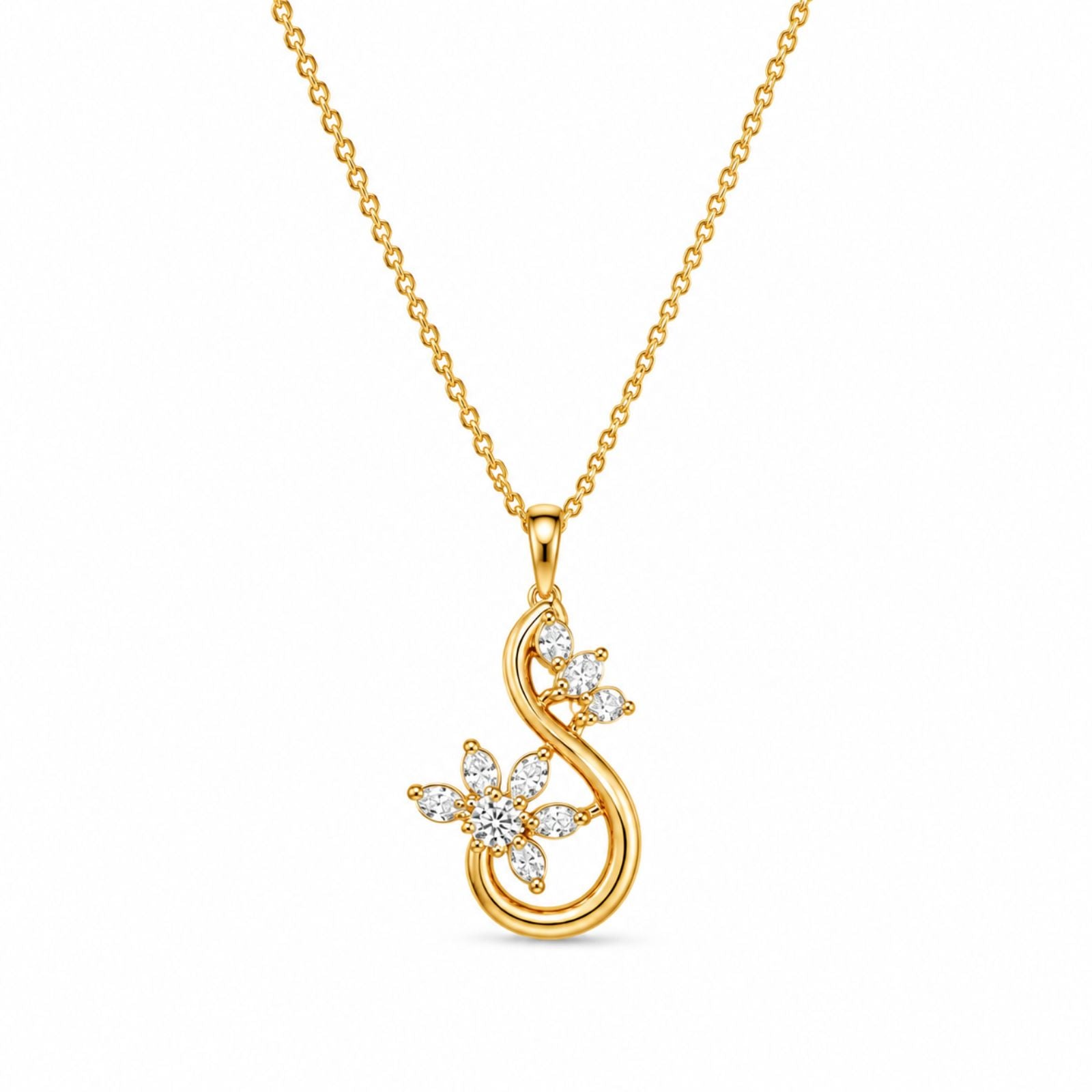 Zavera Gold Plated CZ Floral Swirl Pendant Necklace for Women