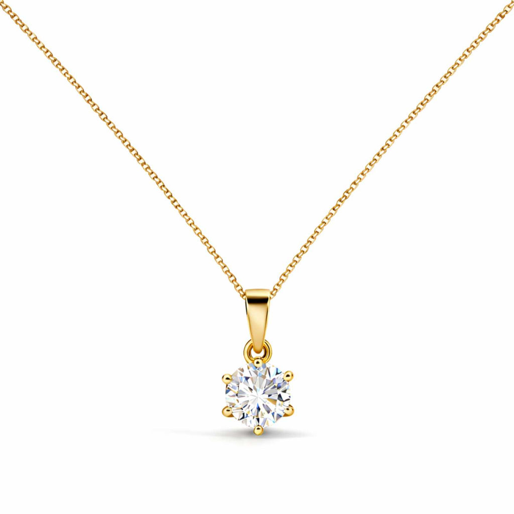 Zavera Round Solitaire Crystal Pendant Gold Plated