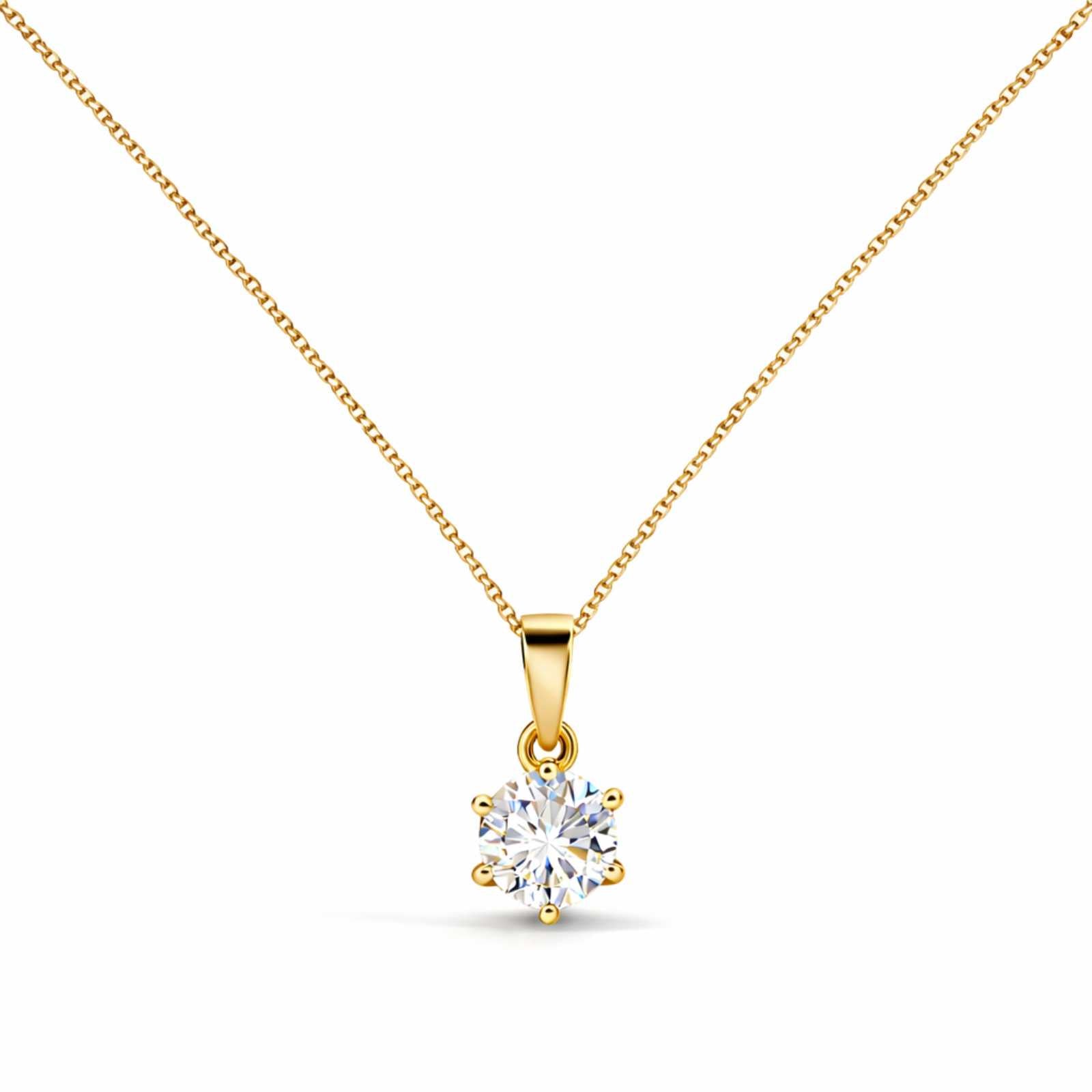 Zavera Round Solitaire Crystal Pendant Gold Plated