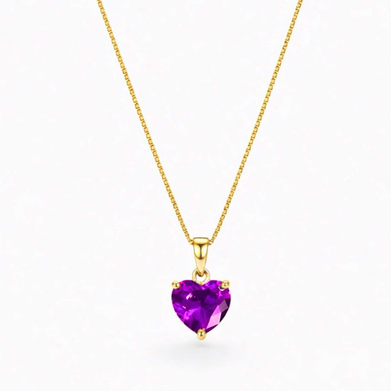 Zavera Purple Heart Shape Crystal Pendant Gold Plated